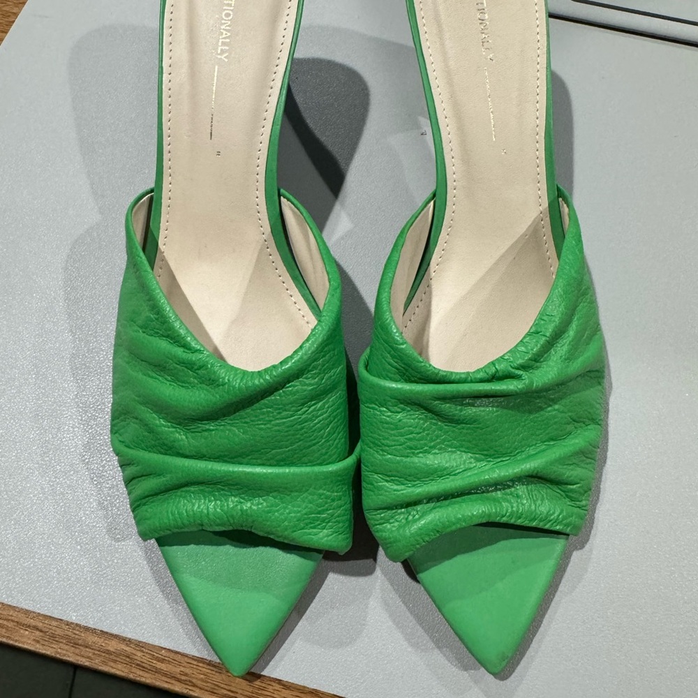 Mule slides, never worn, Green, 2.5” heel, size 42